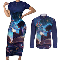 Black Girls Book Lovers Couples Matching Short Sleeve Bodycon Dress and Long Sleeve Button Shirt Just A Girl Who Loves Books