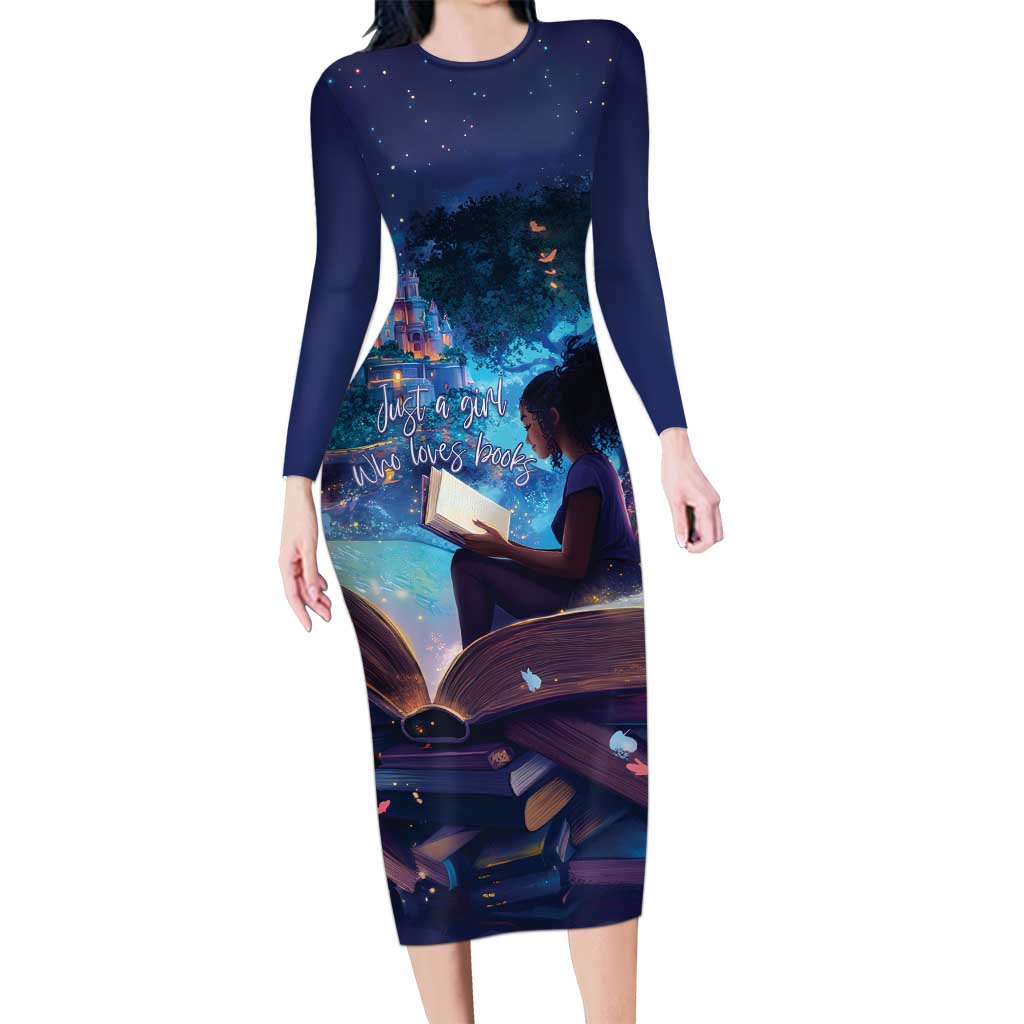 Black Girls Book Lovers Family Matching Long Sleeve Bodycon Dress and Hawaiian Shirt Just A Girl Who Loves Books