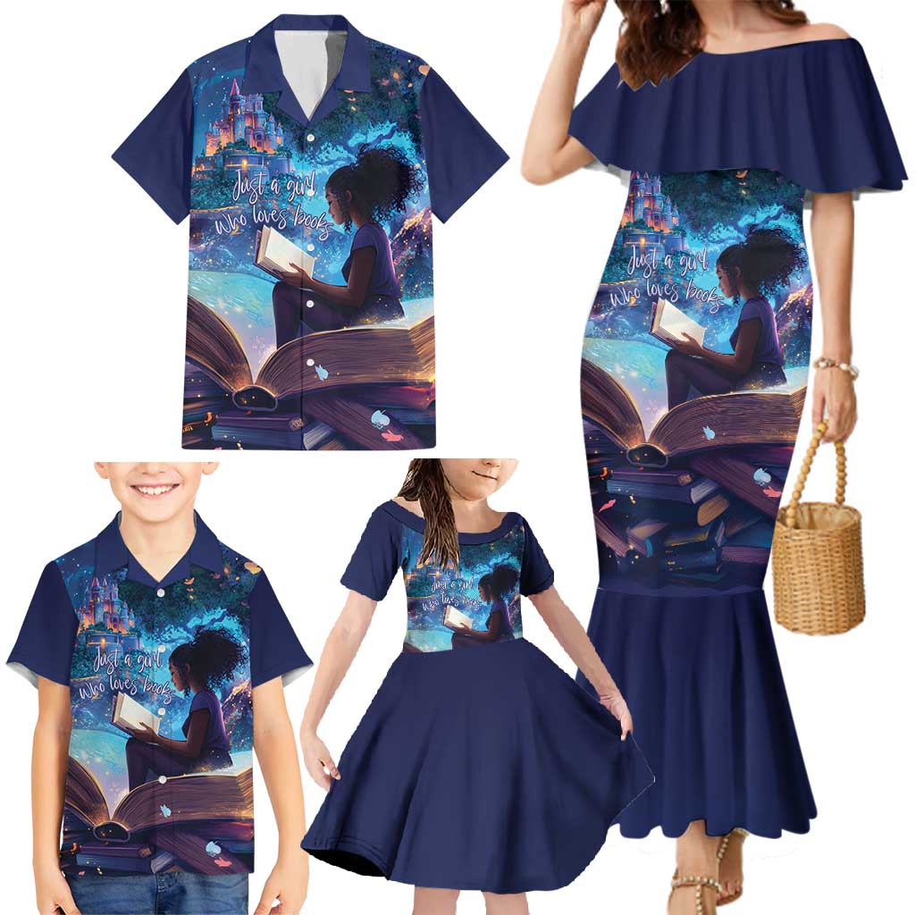 Black Girls Book Lovers Family Matching Mermaid Dress and Hawaiian Shirt Just A Girl Who Loves Books