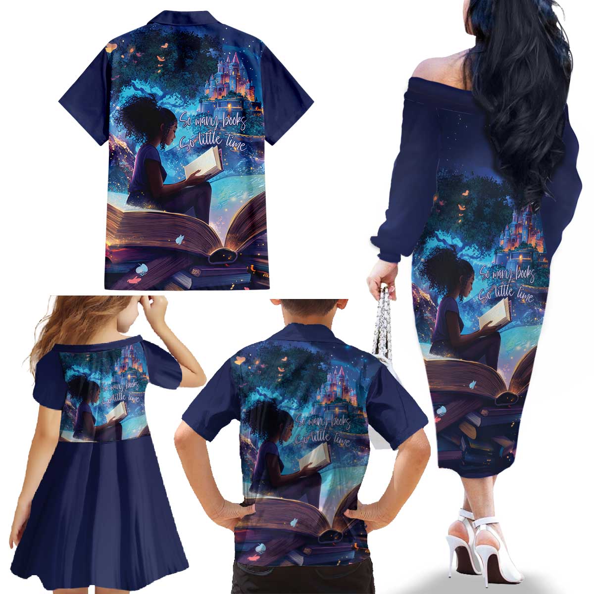 Black Girls Book Lovers Family Matching Off The Shoulder Long Sleeve Dress and Hawaiian Shirt Just A Girl Who Loves Books
