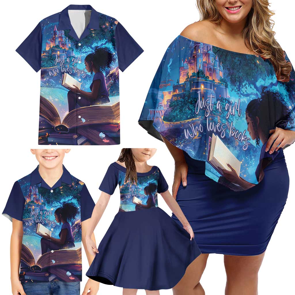 Black Girls Book Lovers Family Matching Off Shoulder Short Dress and Hawaiian Shirt Just A Girl Who Loves Books