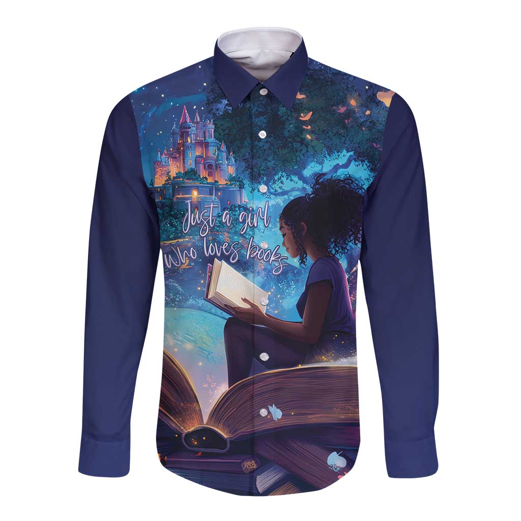 Black Girls Book Lovers Long Sleeve Button Shirt Just A Girl Who Loves Books