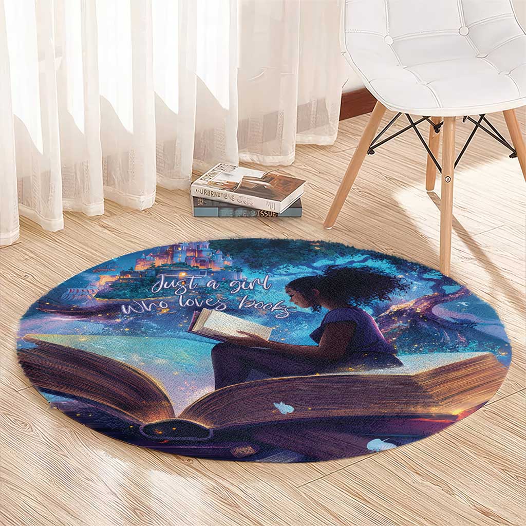 Black Girls Book Lovers Round Carpet Just A Girl Who Loves Books
