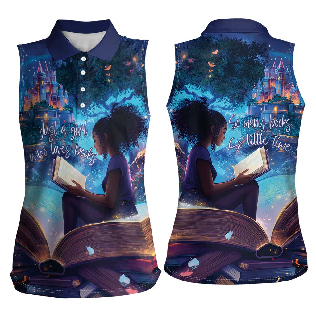 Black Girls Book Lovers Women Sleeveless Polo Shirt Just A Girl Who Loves Books