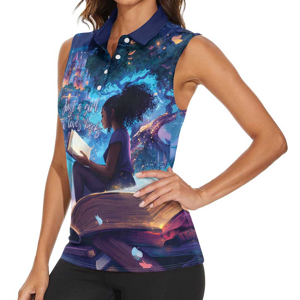 Black Girls Book Lovers Women Sleeveless Polo Shirt Just A Girl Who Loves Books