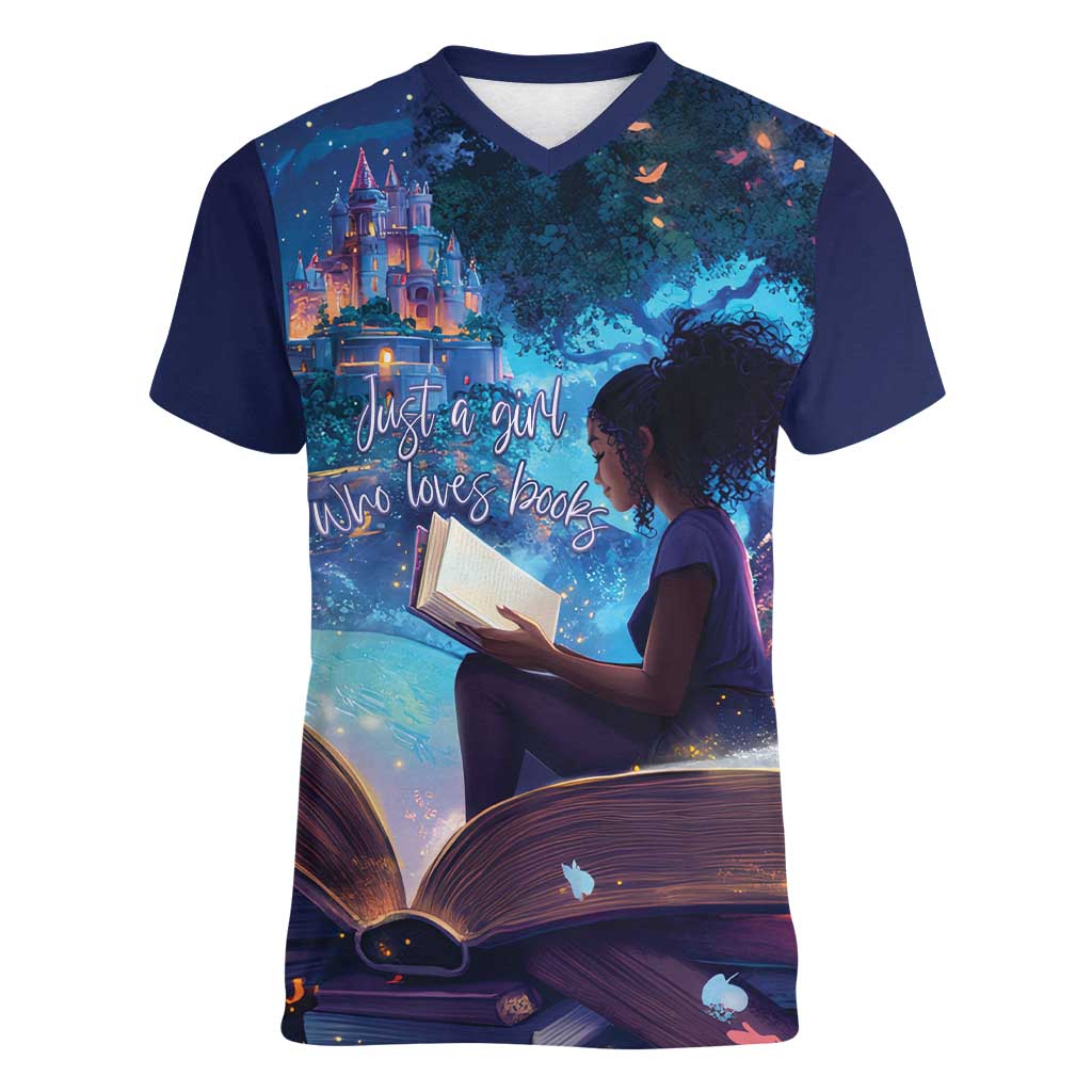 Black Girls Book Lovers Women V-Neck T-Shirt Just A Girl Who Loves Books