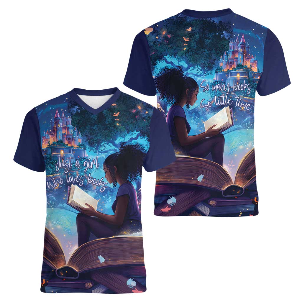 Black Girls Book Lovers Women V-Neck T-Shirt Just A Girl Who Loves Books