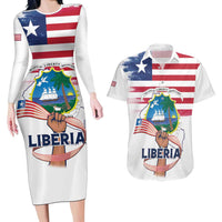 Personalised Liberia Flag Day Couples Matching Long Sleeve Bodycon Dress and Hawaiian Shirt Our Flag Our Pride