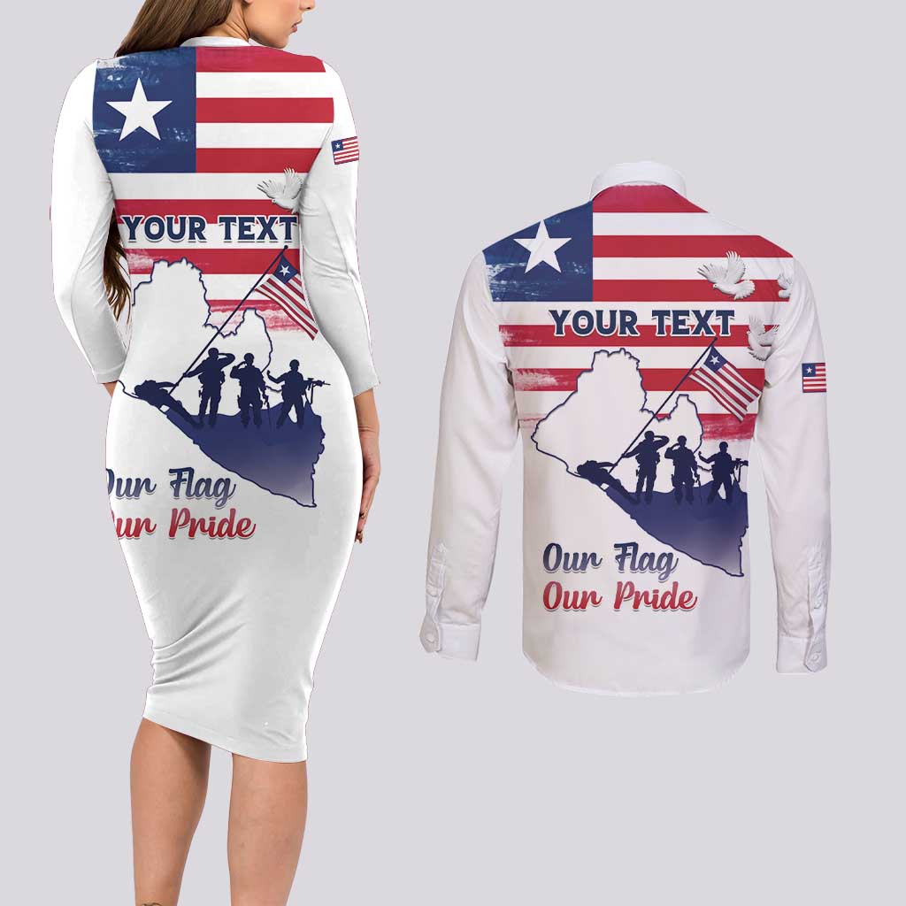 Personalised Liberia Flag Day Couples Matching Long Sleeve Bodycon Dress and Long Sleeve Button Shirt Our Flag Our Pride