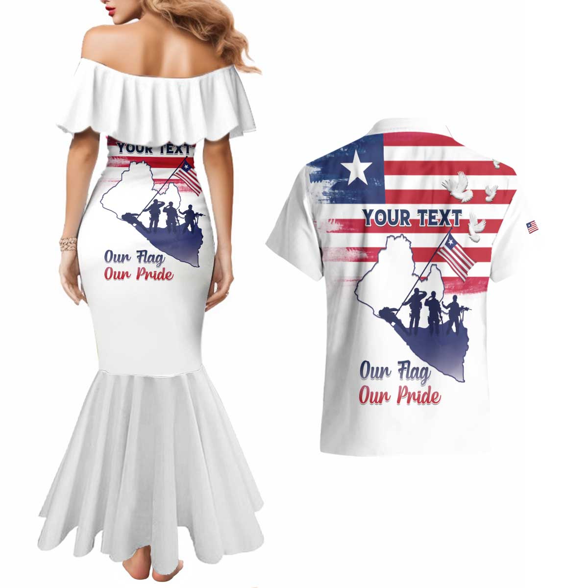 Personalised Liberia Flag Day Couples Matching Mermaid Dress and Hawaiian Shirt Our Flag Our Pride
