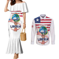 Personalised Liberia Flag Day Couples Matching Mermaid Dress and Long Sleeve Button Shirt Our Flag Our Pride