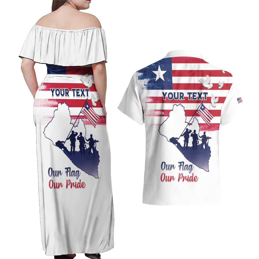 Personalised Liberia Flag Day Couples Matching Off Shoulder Maxi Dress and Hawaiian Shirt Our Flag Our Pride