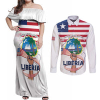 Personalised Liberia Flag Day Couples Matching Off Shoulder Maxi Dress and Long Sleeve Button Shirt Our Flag Our Pride