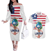 Personalised Liberia Flag Day Couples Matching Off The Shoulder Long Sleeve Dress and Hawaiian Shirt Our Flag Our Pride