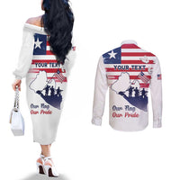 Personalised Liberia Flag Day Couples Matching Off The Shoulder Long Sleeve Dress and Long Sleeve Button Shirt Our Flag Our Pride