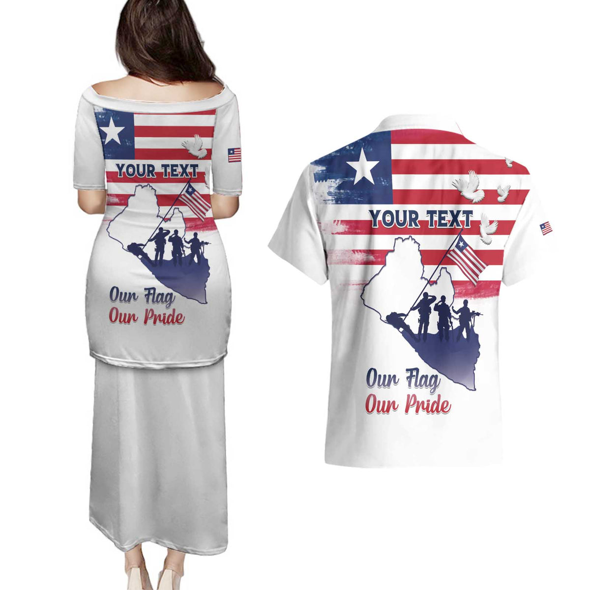 Personalised Liberia Flag Day Couples Matching Puletasi and Hawaiian Shirt Our Flag Our Pride