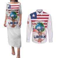 Personalised Liberia Flag Day Couples Matching Puletasi and Long Sleeve Button Shirt Our Flag Our Pride