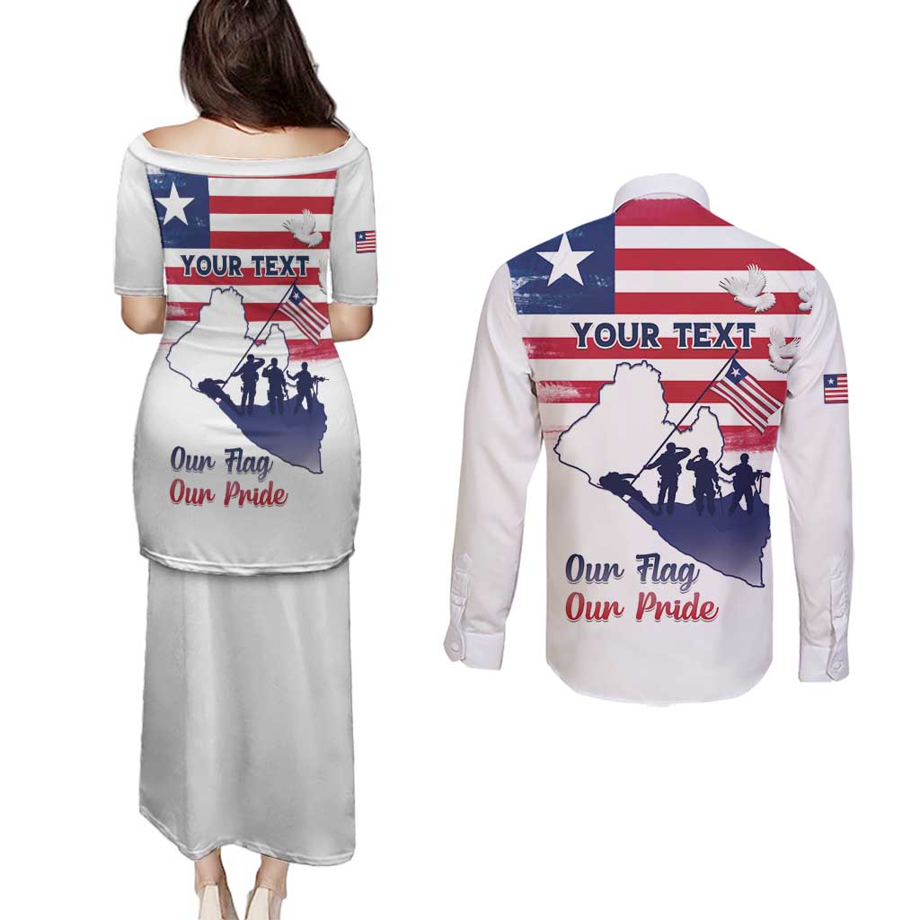 Personalised Liberia Flag Day Couples Matching Puletasi and Long Sleeve Button Shirt Our Flag Our Pride