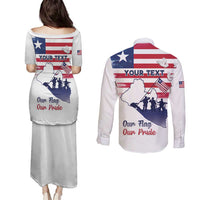 Personalised Liberia Flag Day Couples Matching Puletasi and Long Sleeve Button Shirt Our Flag Our Pride