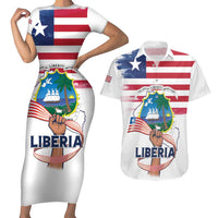 Personalised Liberia Flag Day Couples Matching Short Sleeve Bodycon Dress and Hawaiian Shirt Our Flag Our Pride