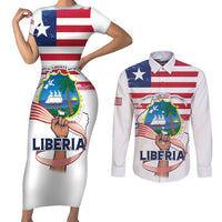 Personalised Liberia Flag Day Couples Matching Short Sleeve Bodycon Dress and Long Sleeve Button Shirt Our Flag Our Pride