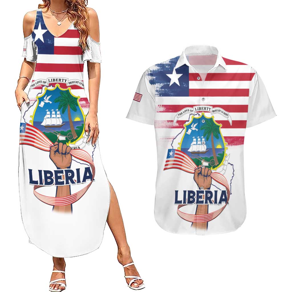 Personalised Liberia Flag Day Couples Matching Summer Maxi Dress and Hawaiian Shirt Our Flag Our Pride