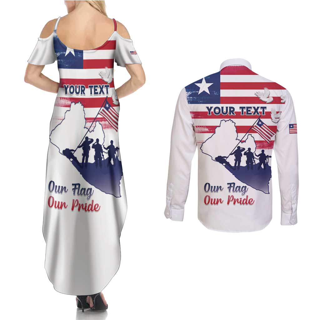 Personalised Liberia Flag Day Couples Matching Summer Maxi Dress and Long Sleeve Button Shirt Our Flag Our Pride