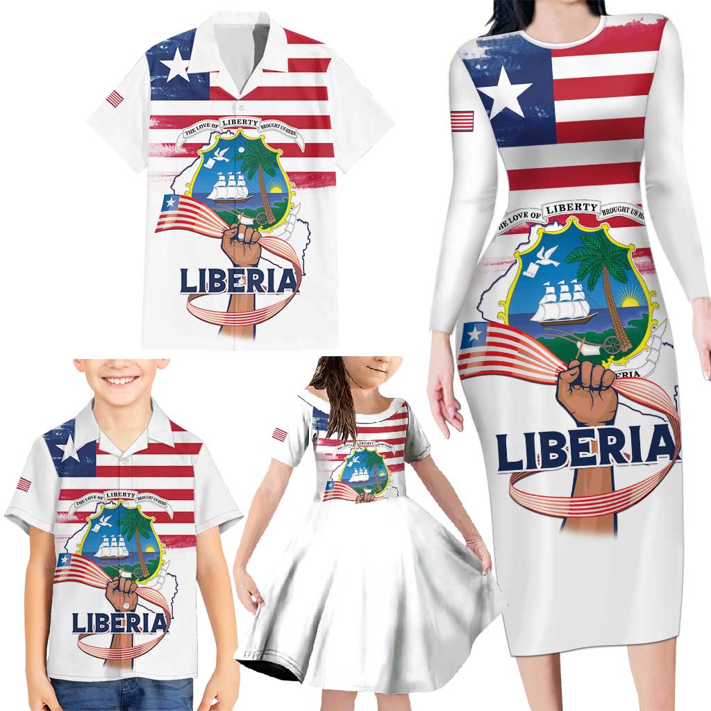 Personalised Liberia Flag Day Family Matching Long Sleeve Bodycon Dress and Hawaiian Shirt Our Flag Our Pride