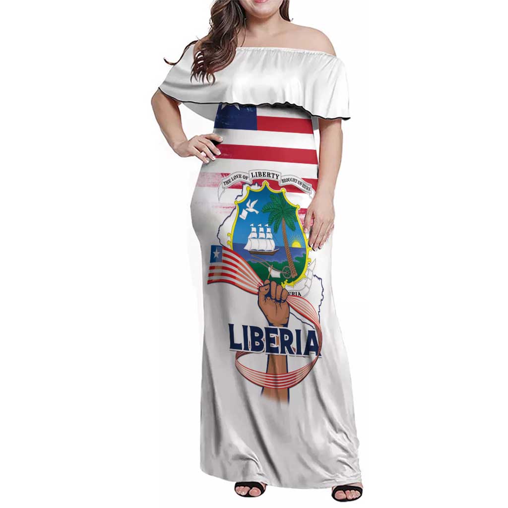 Personalised Liberia Flag Day Family Matching Off Shoulder Maxi Dress and Hawaiian Shirt Our Flag Our Pride