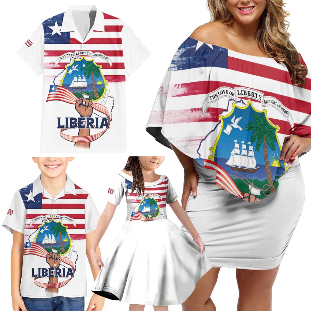 Personalised Liberia Flag Day Family Matching Off Shoulder Short Dress and Hawaiian Shirt Our Flag Our Pride