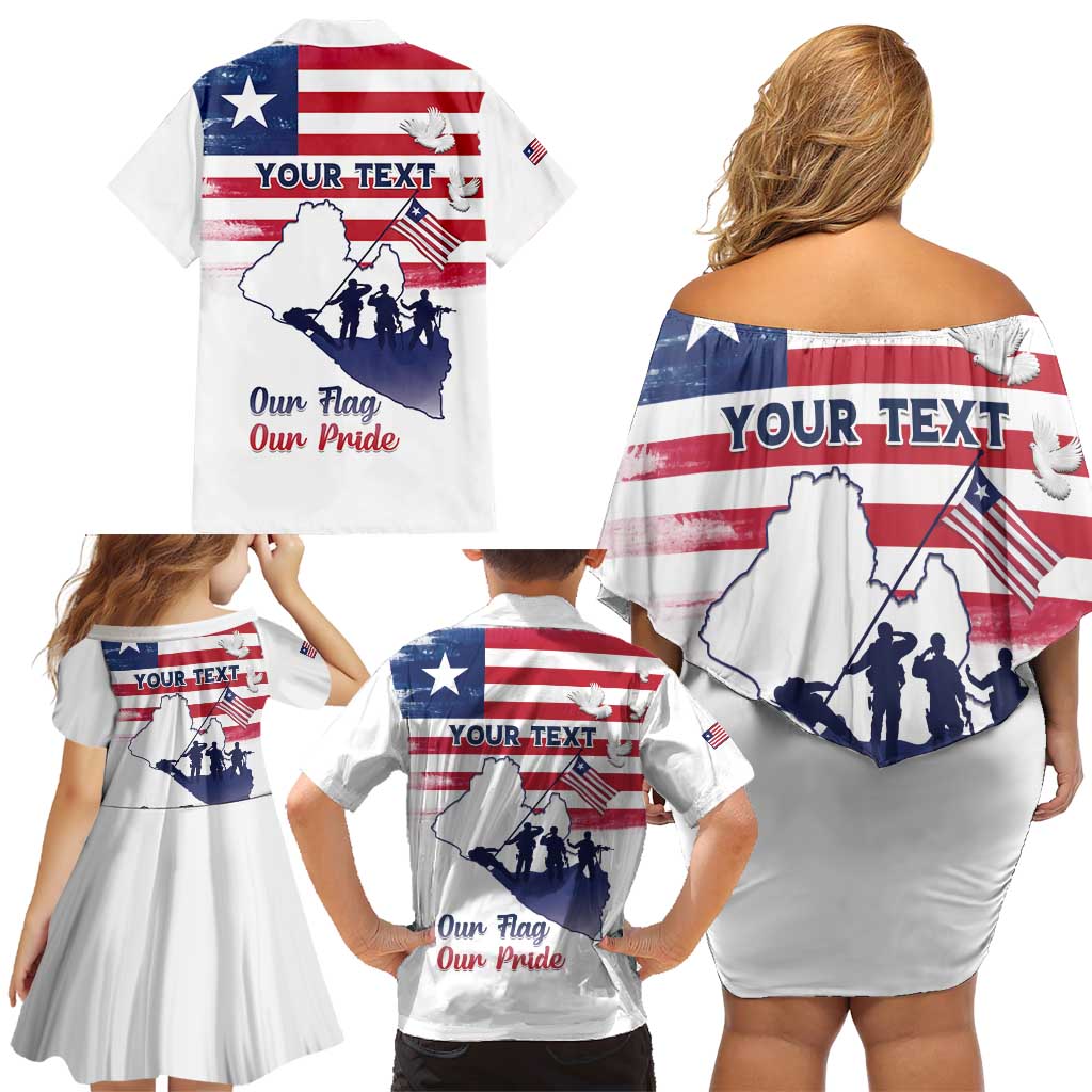 Personalised Liberia Flag Day Family Matching Off Shoulder Short Dress and Hawaiian Shirt Our Flag Our Pride