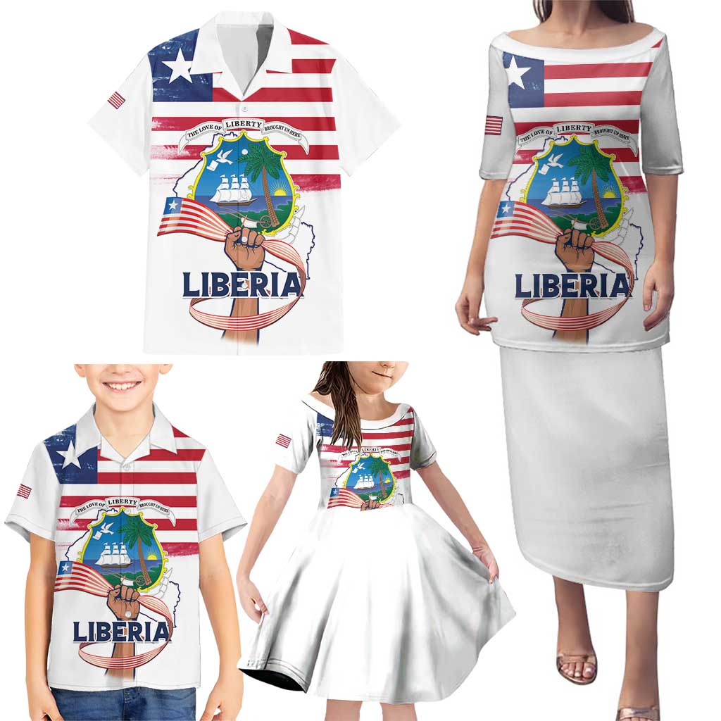 Personalised Liberia Flag Day Family Matching Puletasi and Hawaiian Shirt Our Flag Our Pride