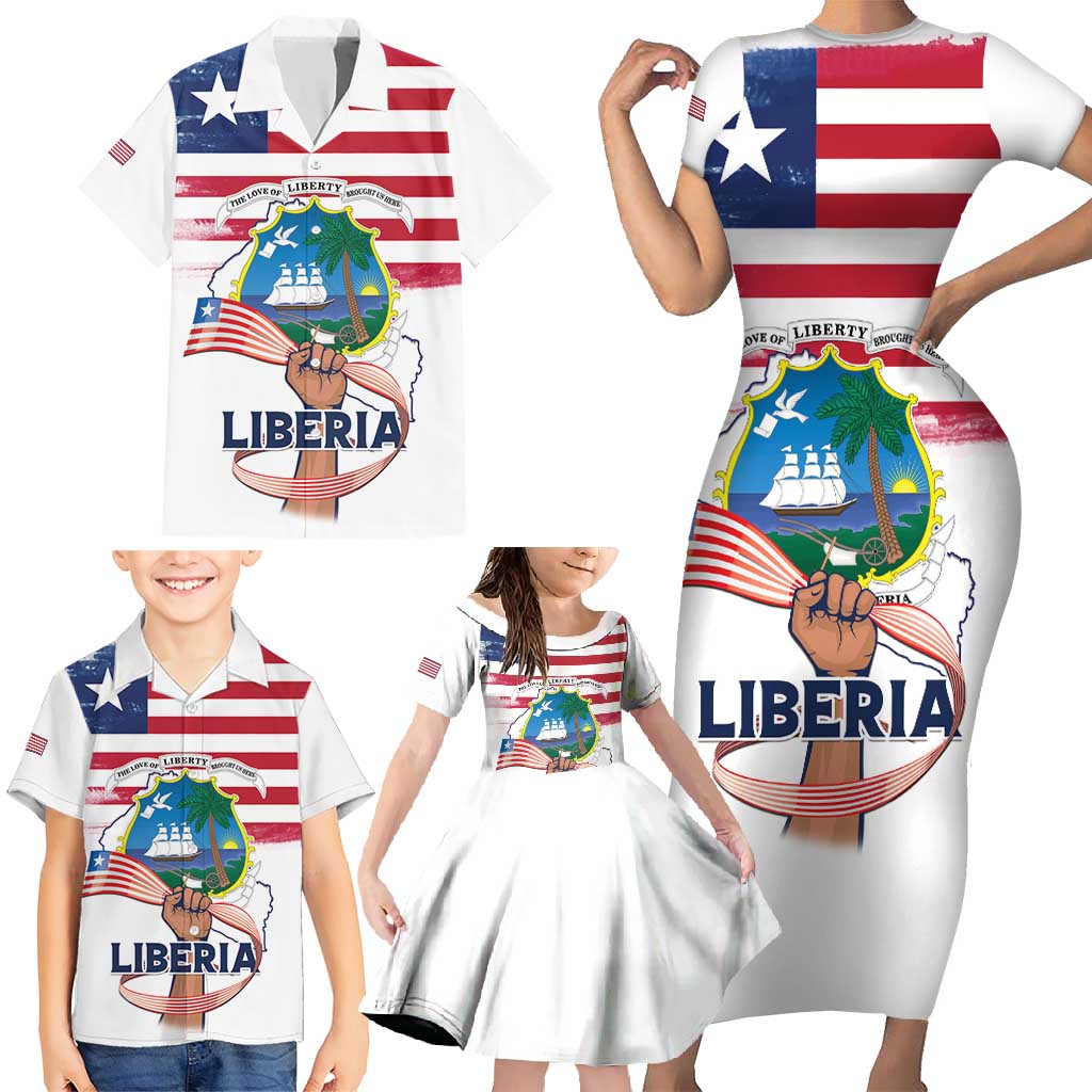 Personalised Liberia Flag Day Family Matching Short Sleeve Bodycon Dress and Hawaiian Shirt Our Flag Our Pride