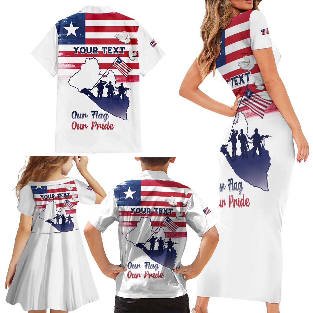 Personalised Liberia Flag Day Family Matching Short Sleeve Bodycon Dress and Hawaiian Shirt Our Flag Our Pride