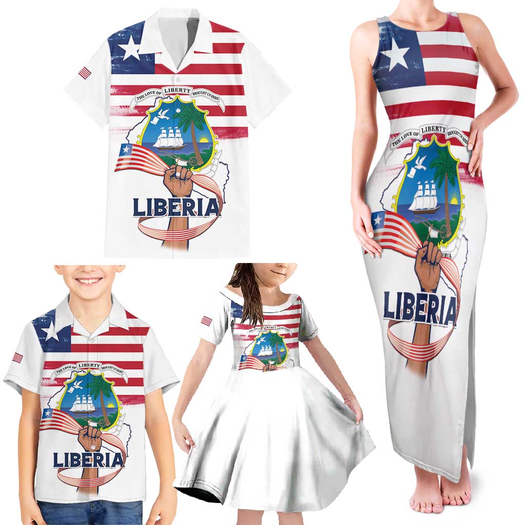 Personalised Liberia Flag Day Family Matching Tank Maxi Dress and Hawaiian Shirt Our Flag Our Pride