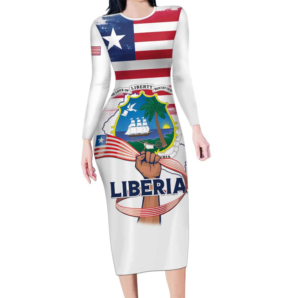 Personalised Liberia Flag Day Long Sleeve Bodycon Dress Our Flag Our Pride