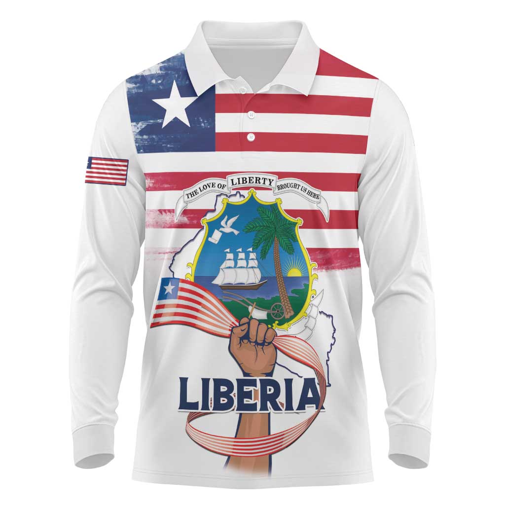 Personalised Liberia Flag Day Long Sleeve Polo Shirt Our Flag Our Pride