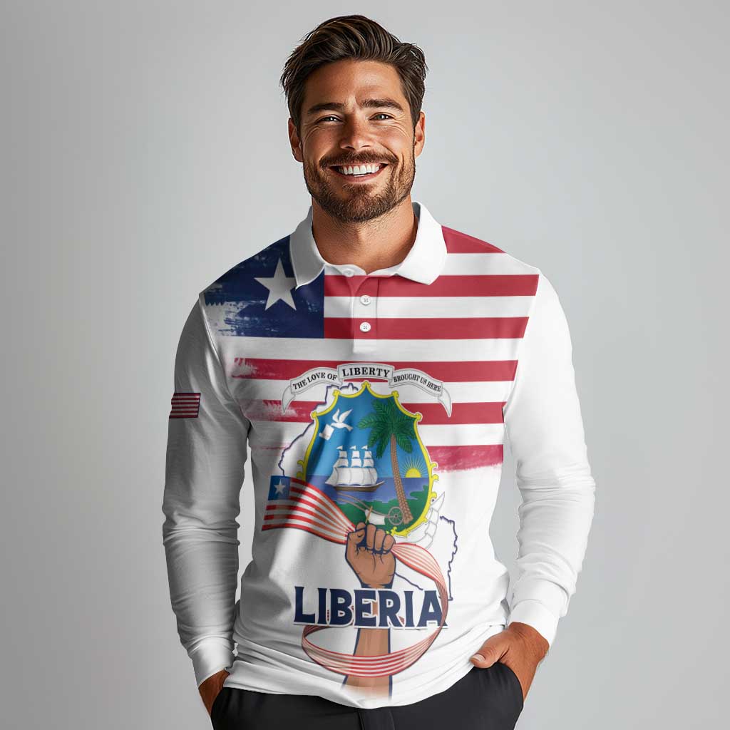 Personalised Liberia Flag Day Long Sleeve Polo Shirt Our Flag Our Pride