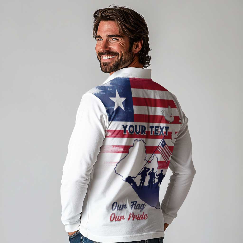 Personalised Liberia Flag Day Long Sleeve Polo Shirt Our Flag Our Pride