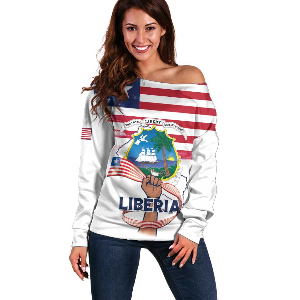 Personalised Liberia Flag Day Off Shoulder Sweater Our Flag Our Pride
