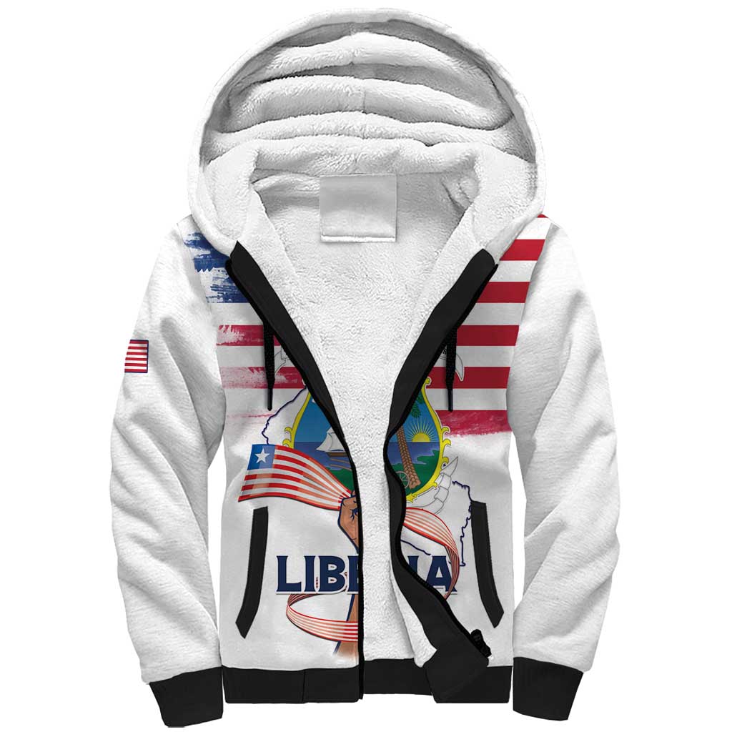 Personalised Liberia Flag Day Sherpa Hoodie Our Flag Our Pride