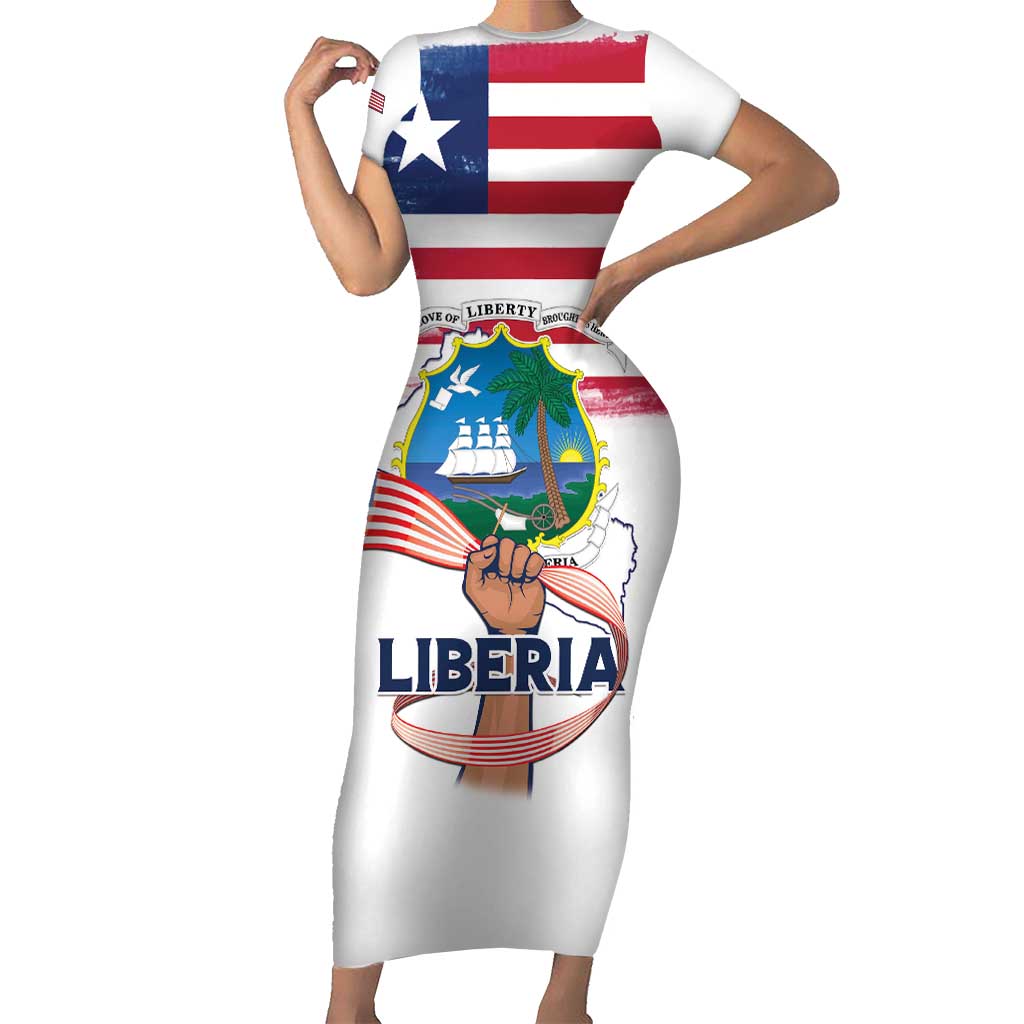 Personalised Liberia Flag Day Short Sleeve Bodycon Dress Our Flag Our Pride
