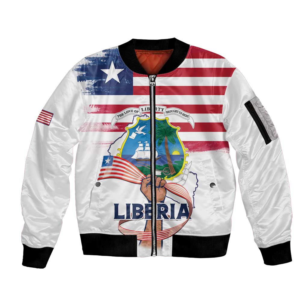 Personalised Liberia Flag Day Sleeve Zip Bomber Jacket Our Flag Our Pride