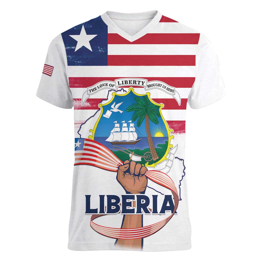 Personalised Liberia Flag Day Women V-Neck T-Shirt Our Flag Our Pride