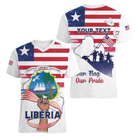 Personalised Liberia Flag Day Women V-Neck T-Shirt Our Flag Our Pride