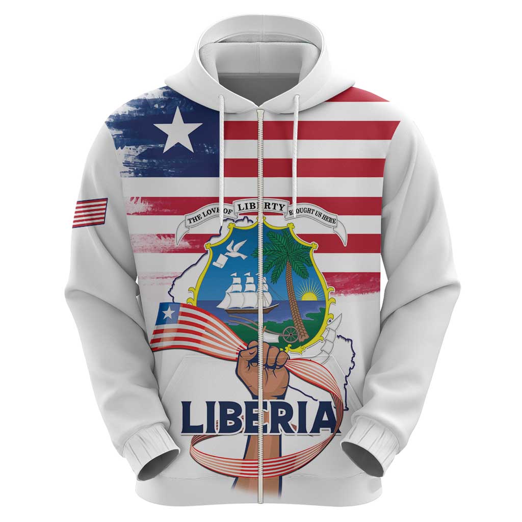 Personalised Liberia Flag Day Zip Hoodie Our Flag Our Pride