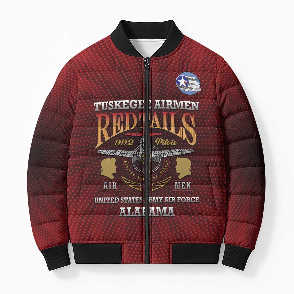 Personalized Red Tails Legacy Bomber Puffer Jacket Tuskegee Airmen WWII Heroes - Wonder Print Shop