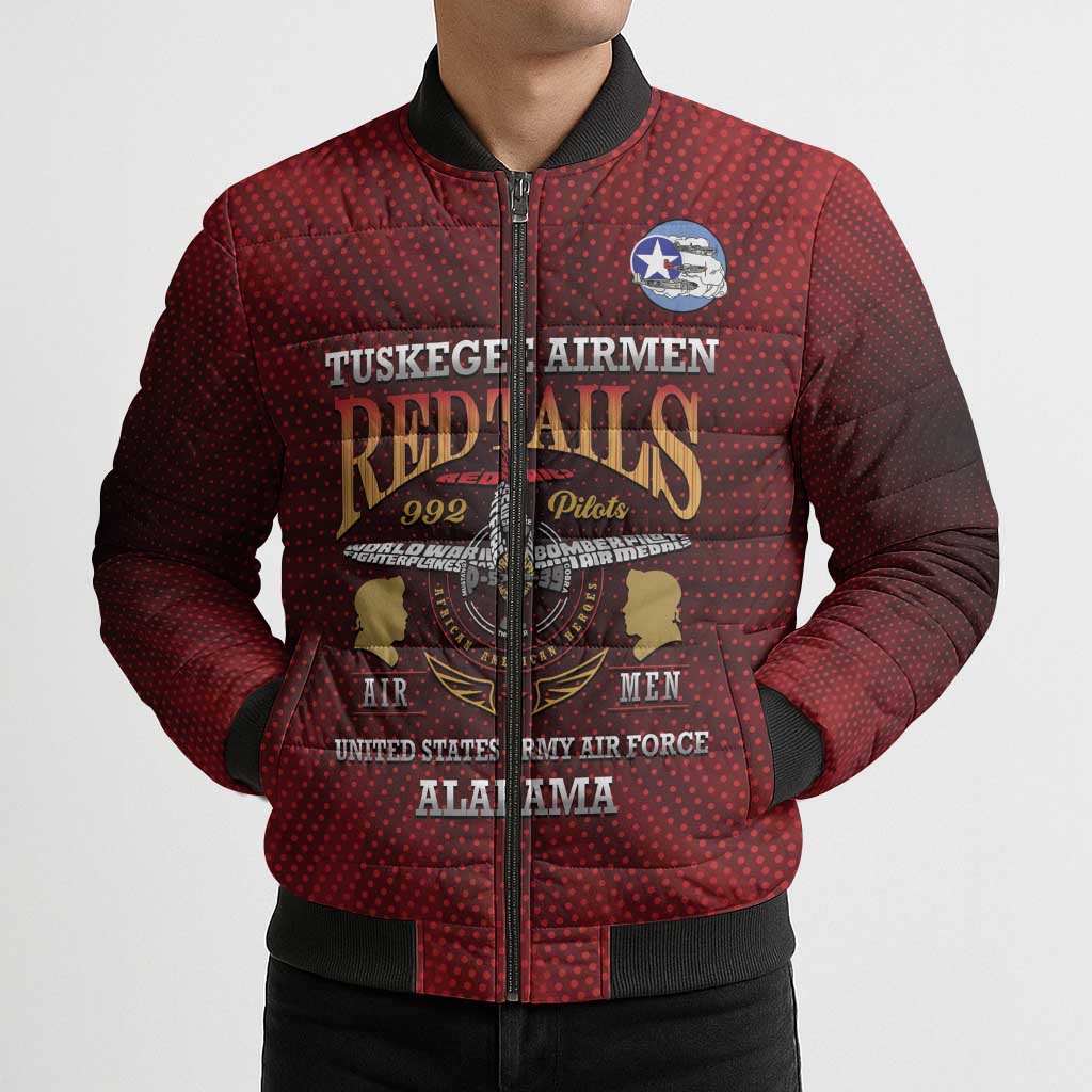 Personalized Red Tails Legacy Bomber Puffer Jacket Tuskegee Airmen WWII Heroes - Wonder Print Shop