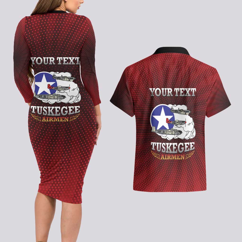Personalized Red Tails Legacy Couples Matching Long Sleeve Bodycon Dress and Hawaiian Shirt Tuskegee Airmen WWII Heroes - Wonder Print Shop