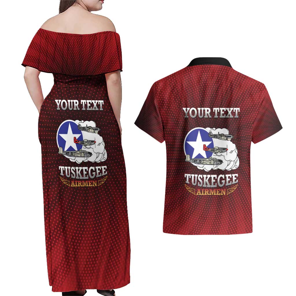 Personalized Red Tails Legacy Couples Matching Off Shoulder Maxi Dress and Hawaiian Shirt Tuskegee Airmen WWII Heroes - Wonder Print Shop